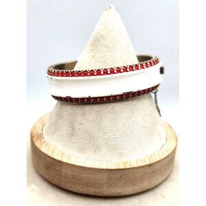 Vintage 1970's Red & White Enamel Gold Tone Hinged Bangle Bracelet